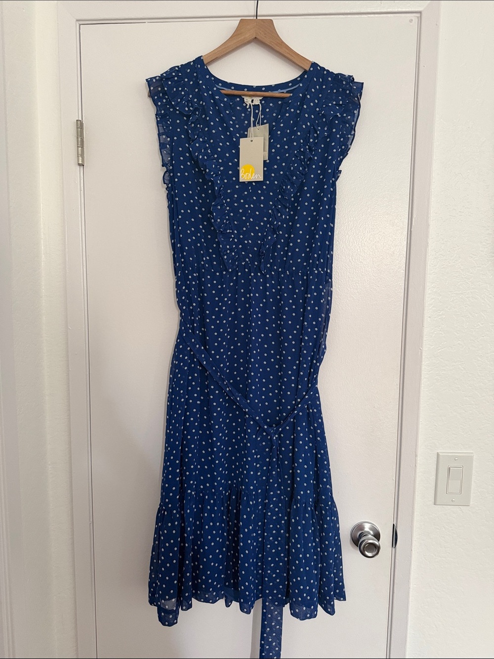 Monsoon Navy Blue Polka Dot Midi Dress